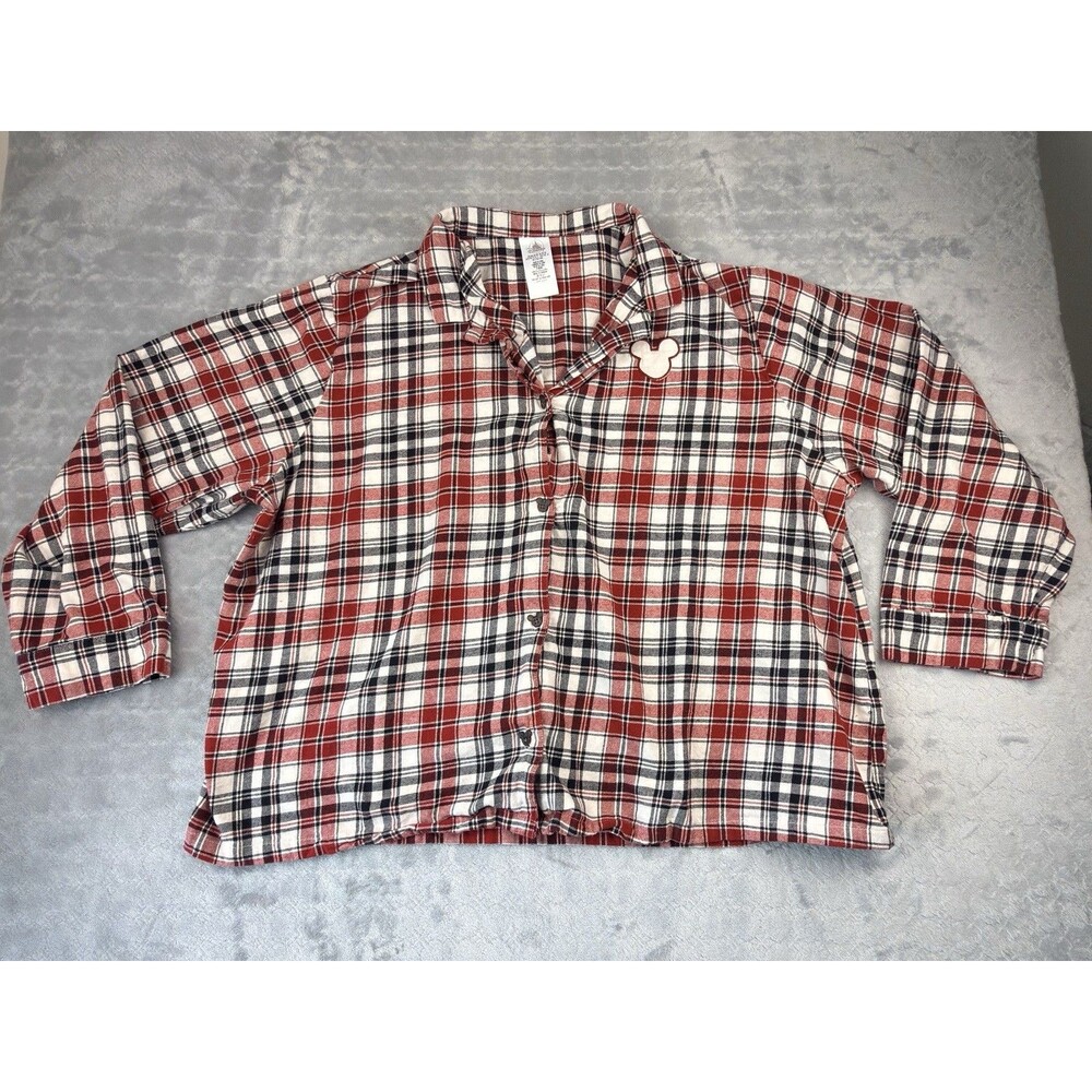 Disney Shirt Womens Size 3x Red Flannel Button Up Pajama Top Mickey Mouse Cotton